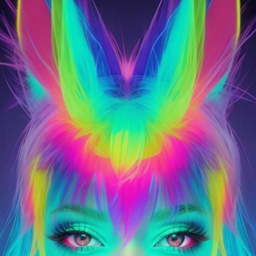 Gorgeous Woman with Bunny Ears in Neon Colors