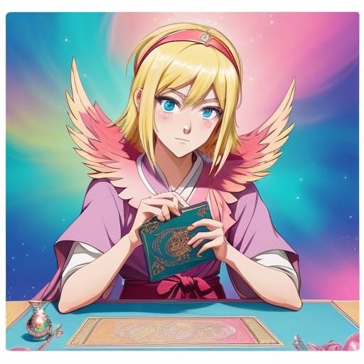 Blonde Tarot Reader in Manga Style with Phoenix Headband