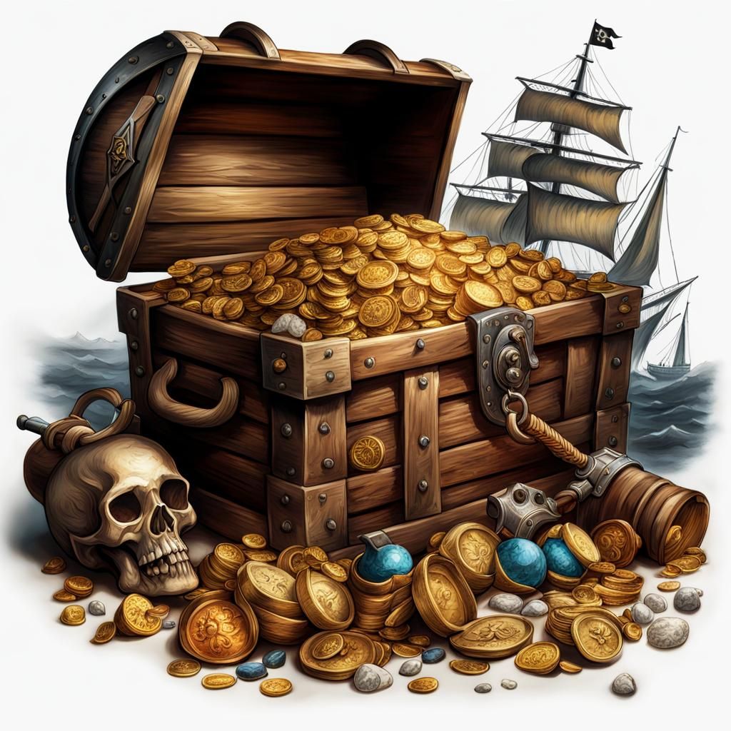 Pirate Treasure Pile in Hand-Painted Style