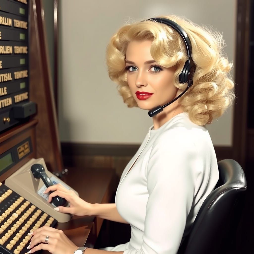 Vintage Telephone Operator in 1950s Style
