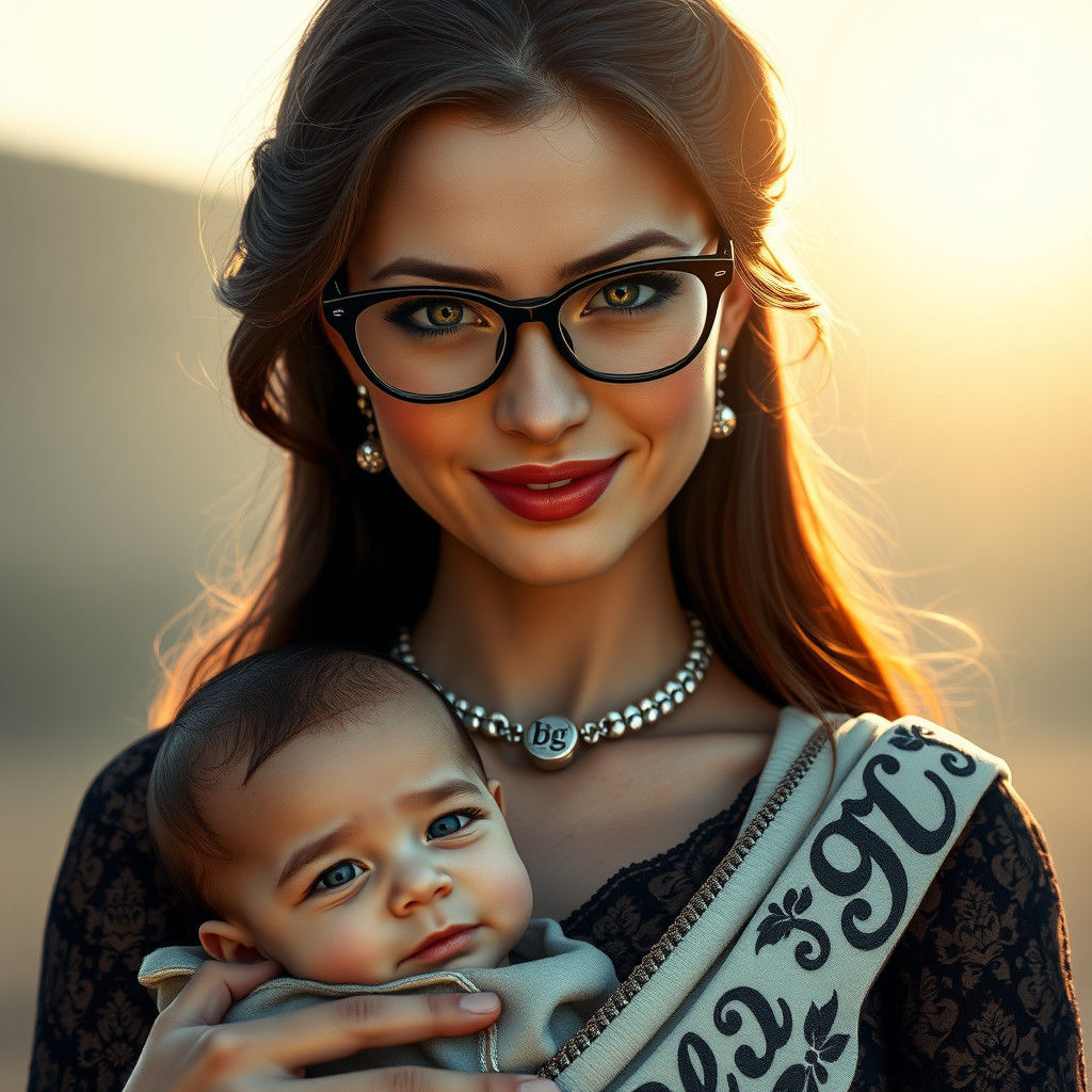 Renaissance Woman Smiling with Baby as Hyperrealism Painting