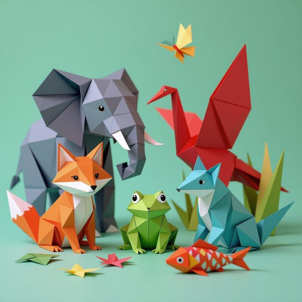 Origami Animals in Cubist Style