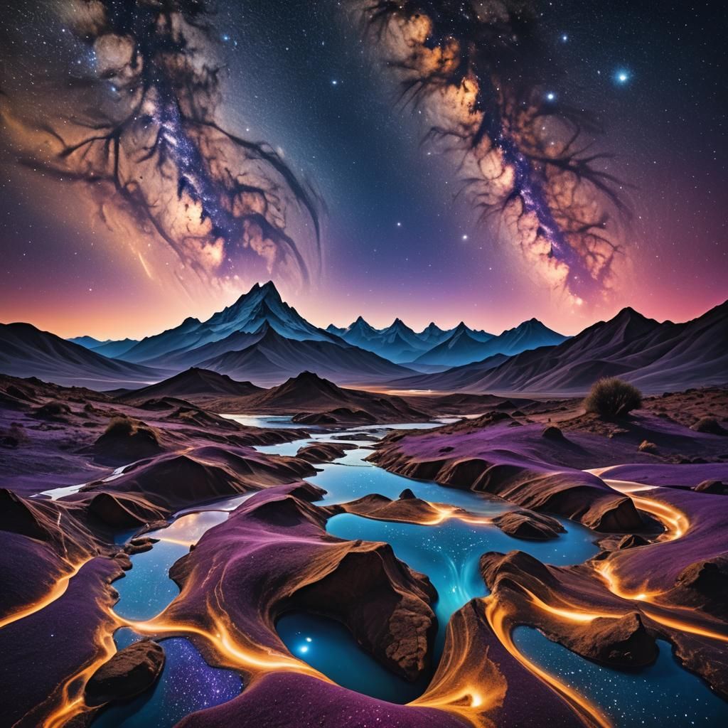 Surreal Melting Mountains in Starry Sea