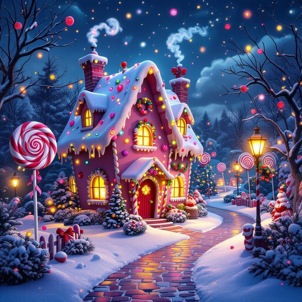 Christmas Gumdrop House and Lollipop Lane Fantasy Scene