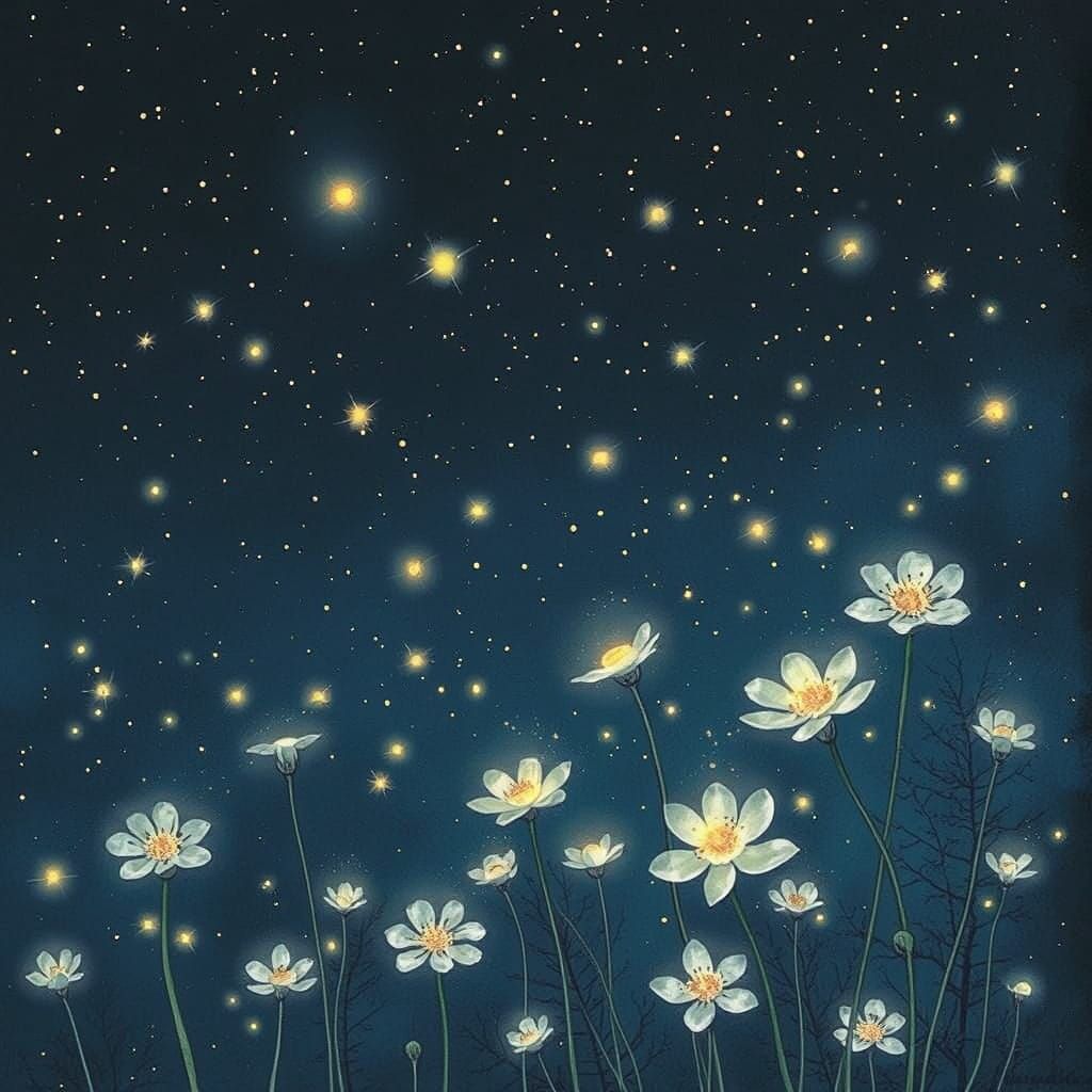 Ethereal Firefly Blooms in the Night Sky