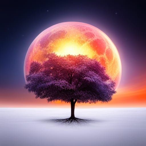 Hyperrealistic Cosmic Apple Tree in HDR