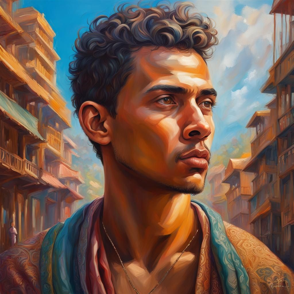 Wise Young Man's Journey: Hyperrealistic Portrait