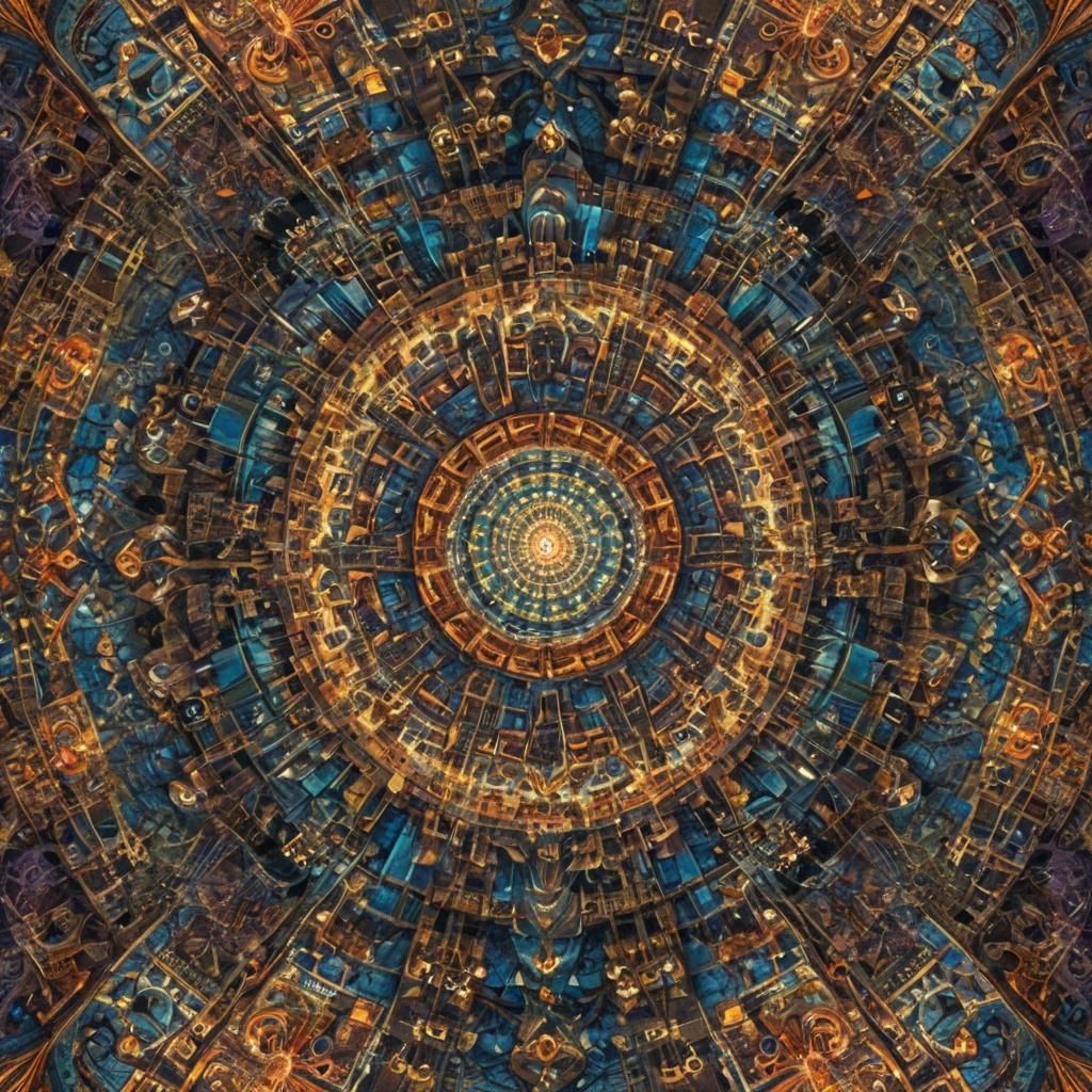 Glowing House Beside Wanderer: Fractal Surrealist Art