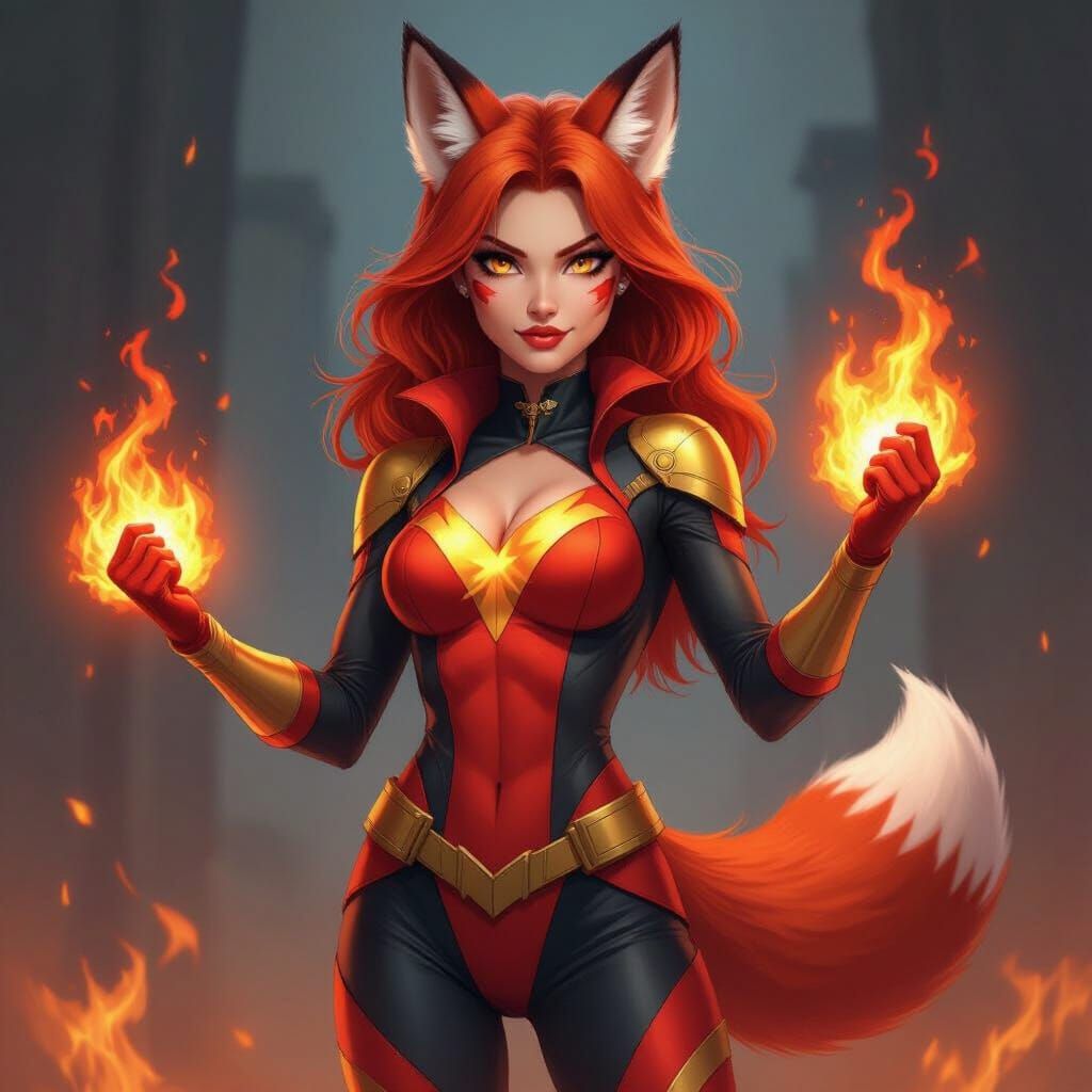Roxy Fire: Fiery Fox Superheroine in Action