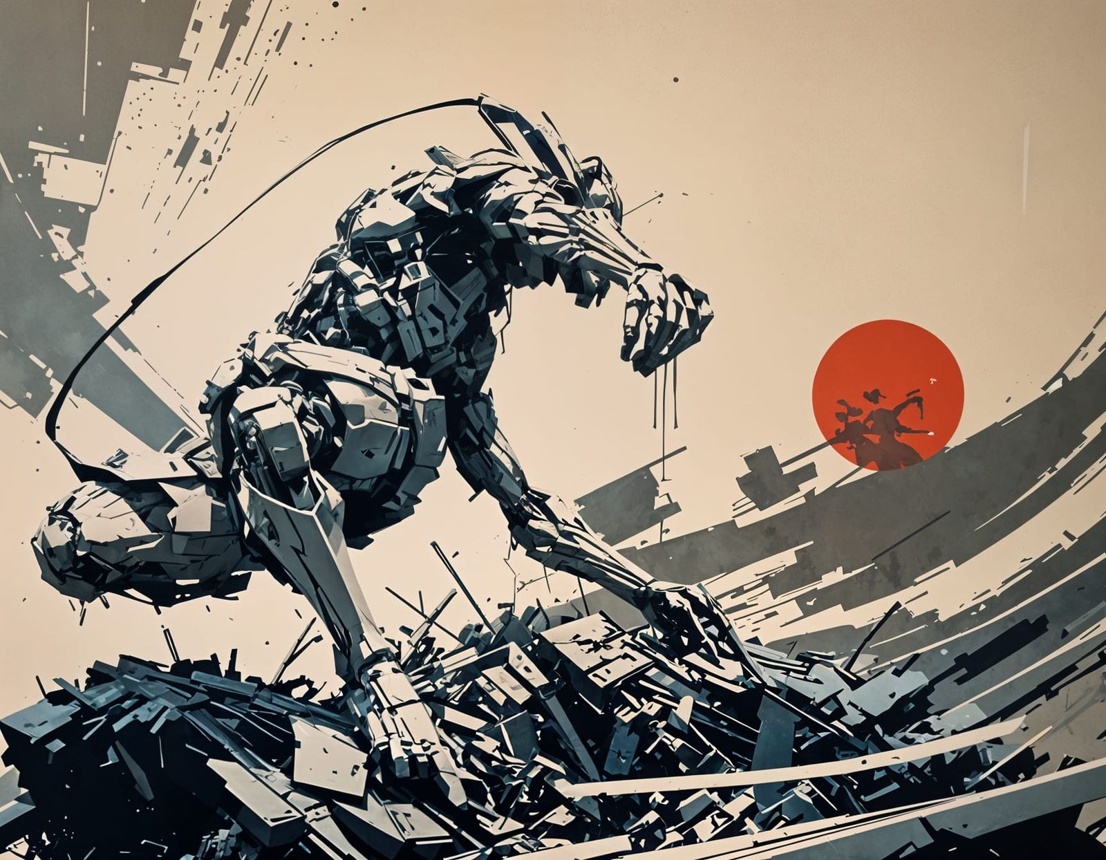 Distorted Sculpture Glitch Art in Comic Style