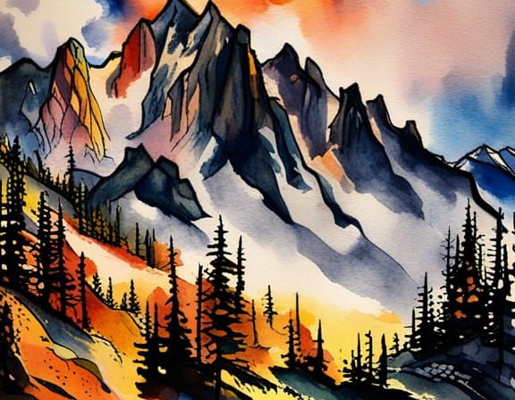 Colorful Fantasy Landscape in Watercolor and Ink