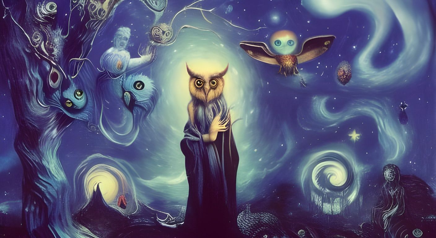Cosmic Night of the Owls: A Surreal Fantasy