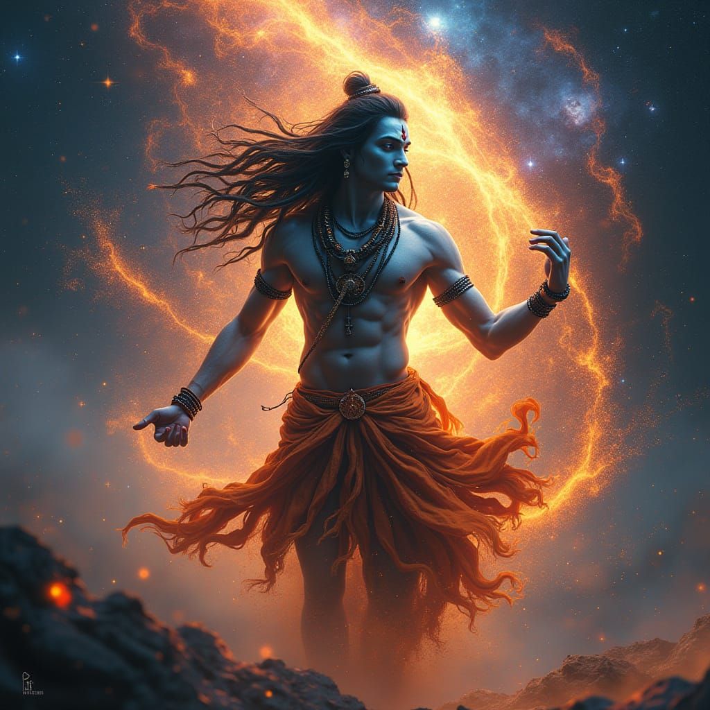 Lord Shiva in Cosmic Dhoti, Performing the Majestic Tandava ...