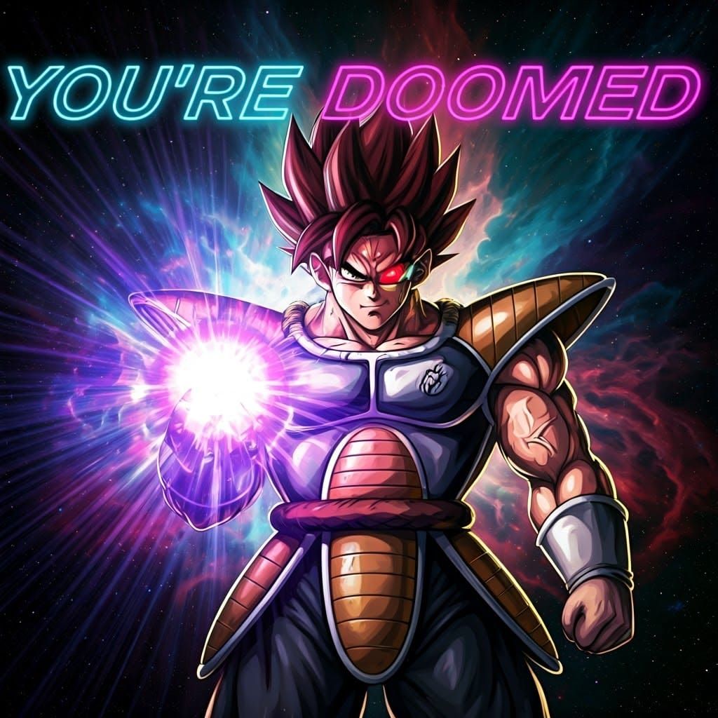 Epic Saiyan Warrior in Neon-Lit Space Battle