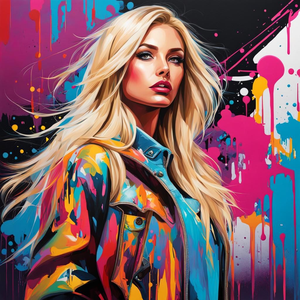 Blonde Model on Podium in Street Art Style