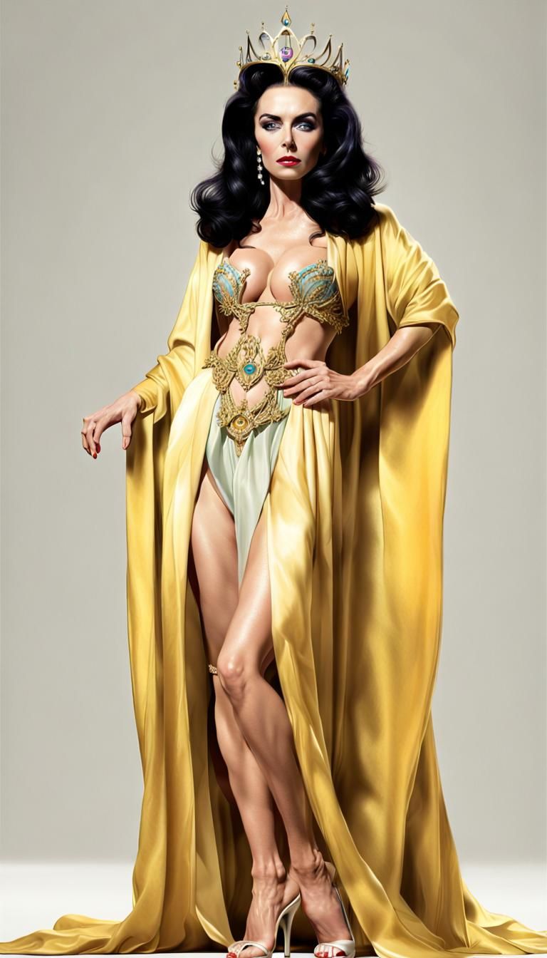 Angry Sorceress in See-Through Robe on White