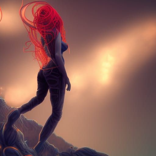 Stunning Woman with Red-Yellow Hair in Detailed 3D Rendering