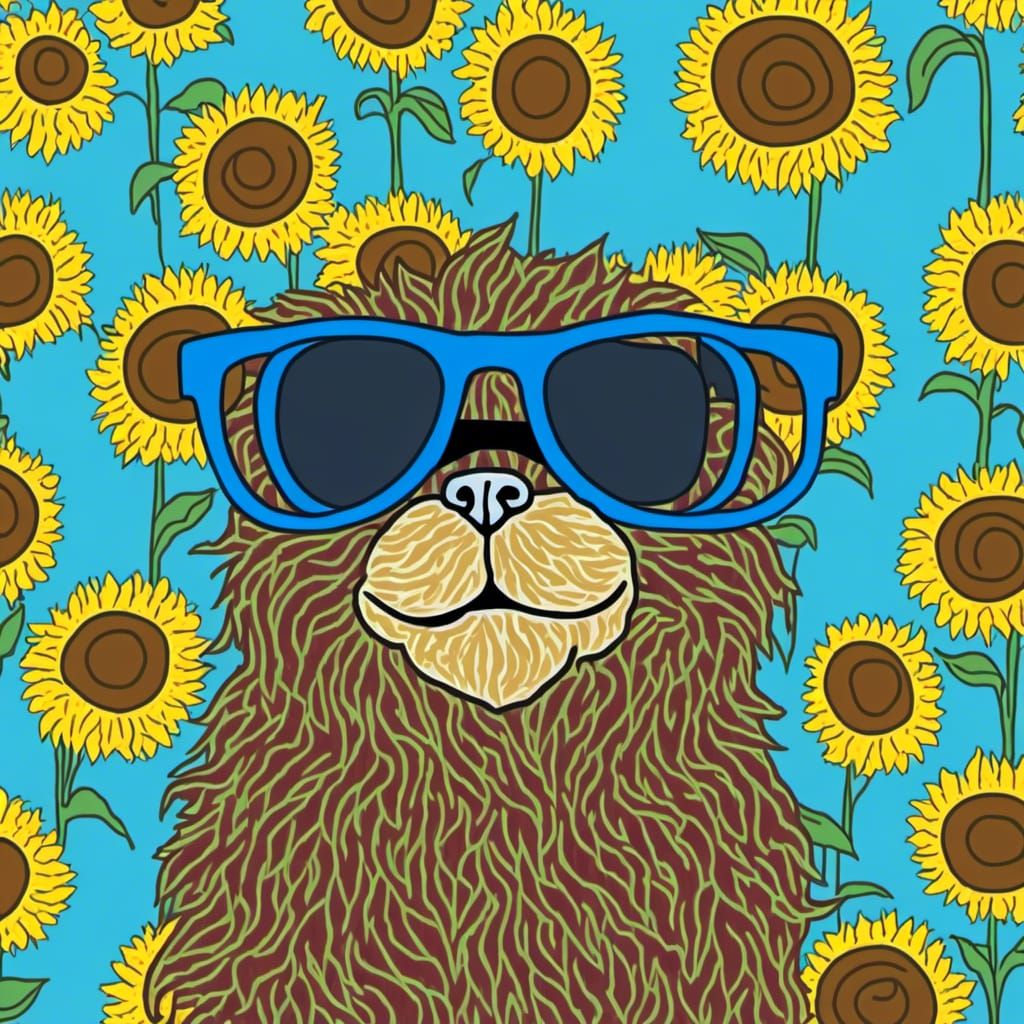 Sunflowers in Sunglasses Against Blue Sky