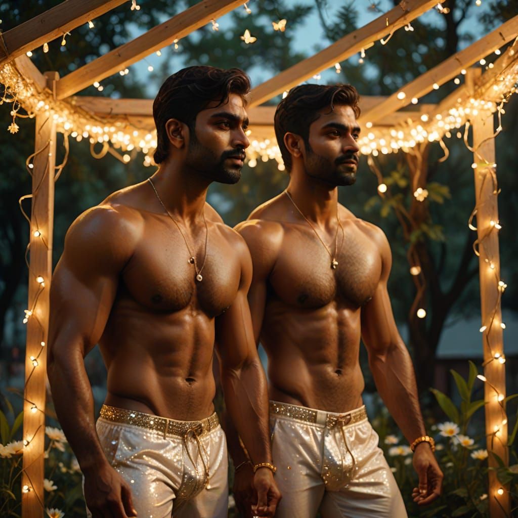 Bollywood Canopy: Two Indian Men in Pastel Colors
