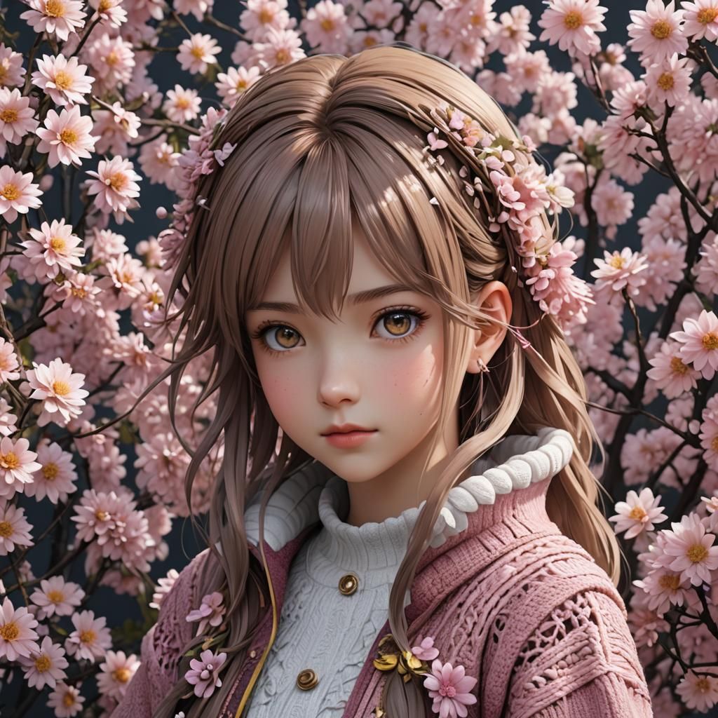 Lisa Crocheting: 3D Anime Art in WLOP Style