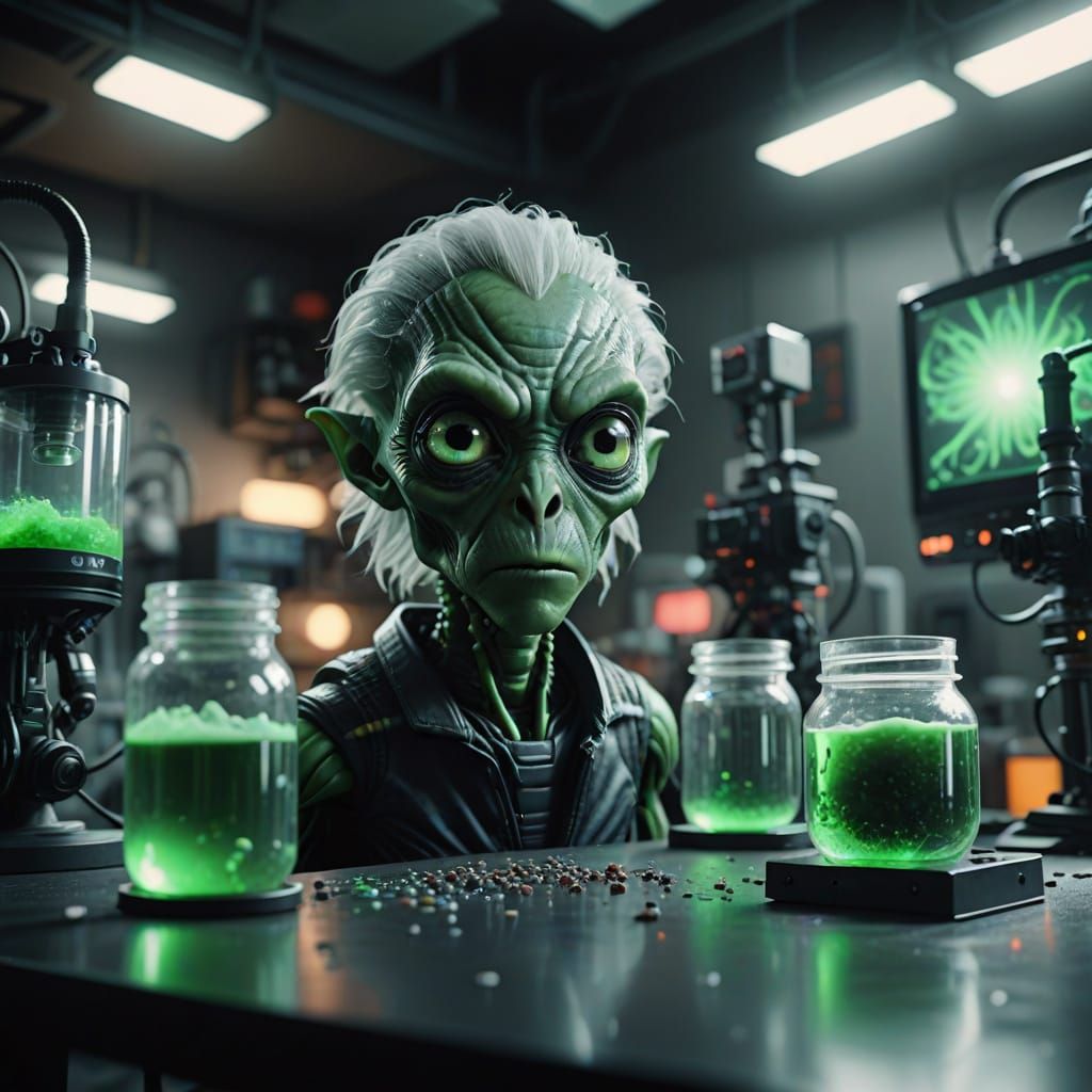 Cinematic Hyper-Realistic Portraits of Cute Aliens in a Lab