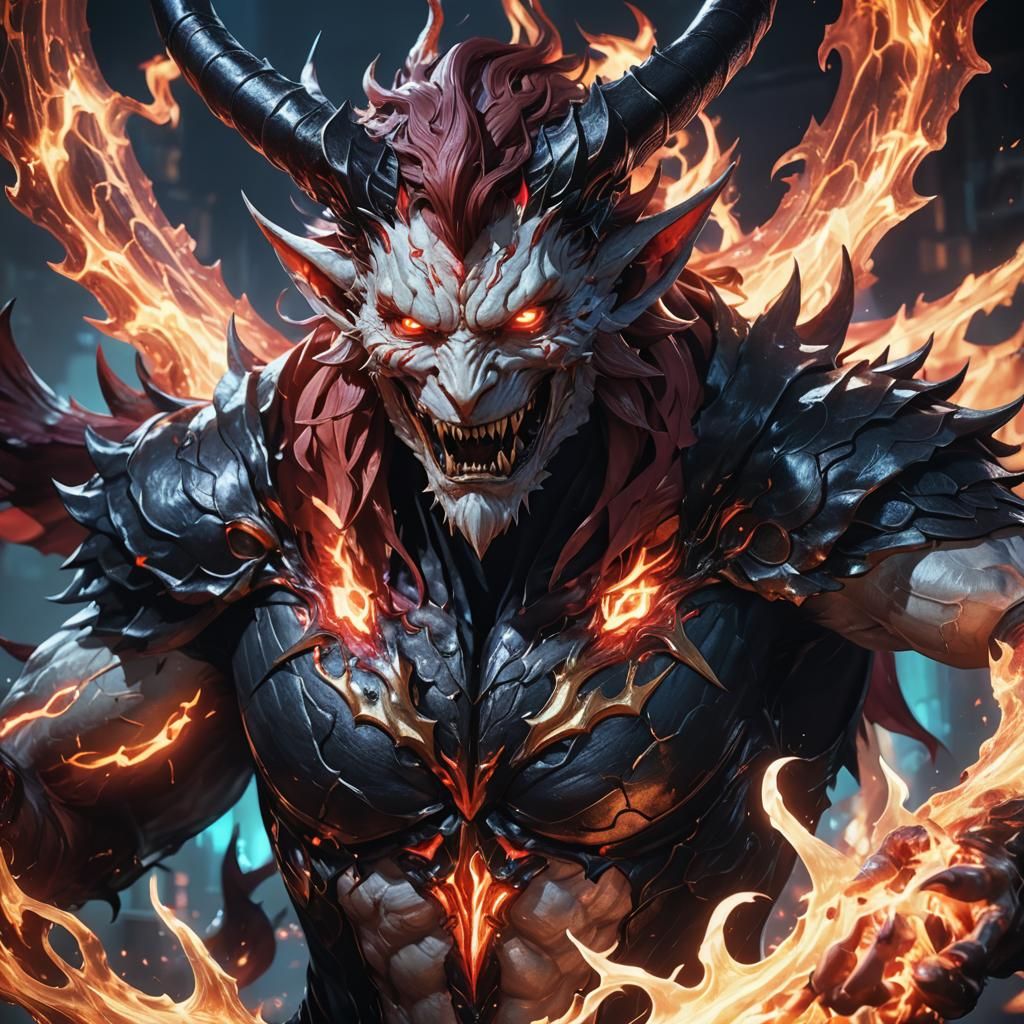 Lucifer and Bioluminescent Monster in Anime Style