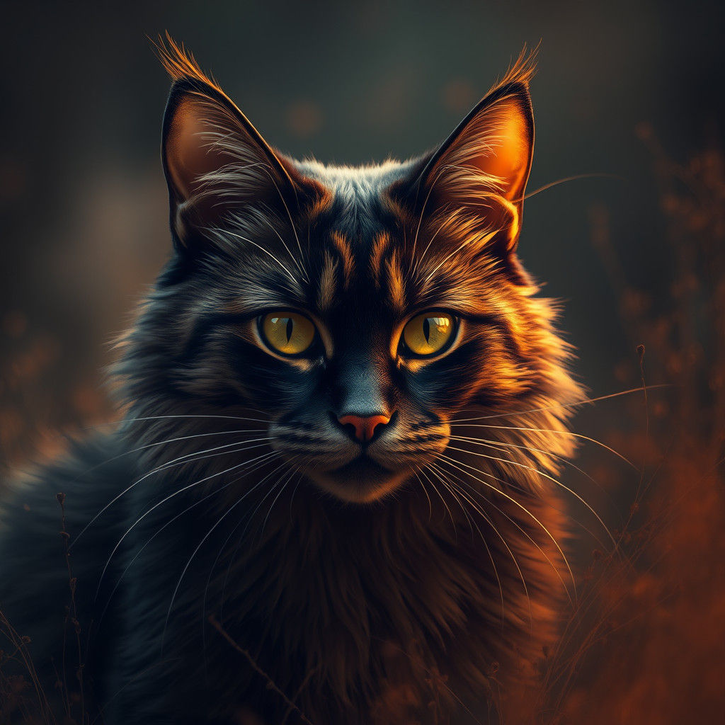 Majestic Cat Portrait in Moody, Atmospheric Style