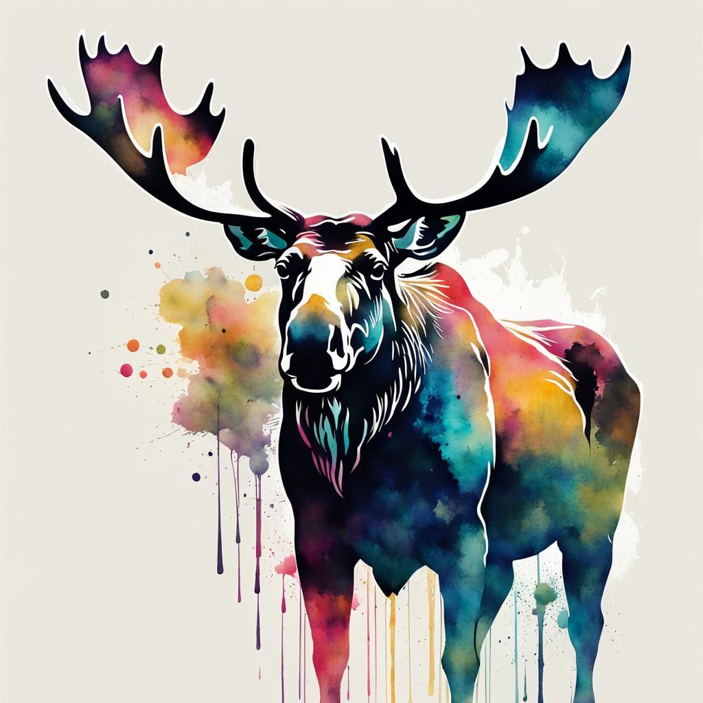 Minimalist Moose in Ink and Watercolour