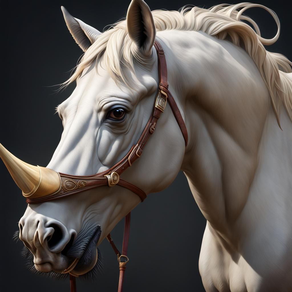 Realistic Horse with Rhino Horn: Hyperdetailed Concept Art