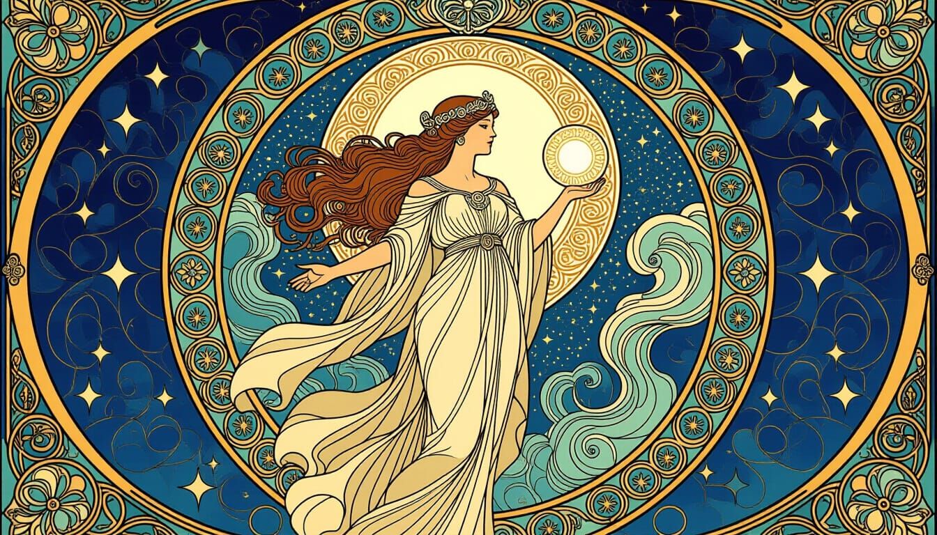 Ethereal Goddess in Art Nouveau Frame