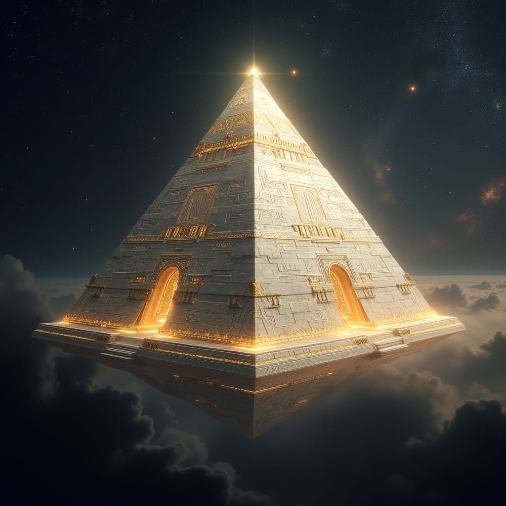 Majestic White and Gold Pyramid in Space