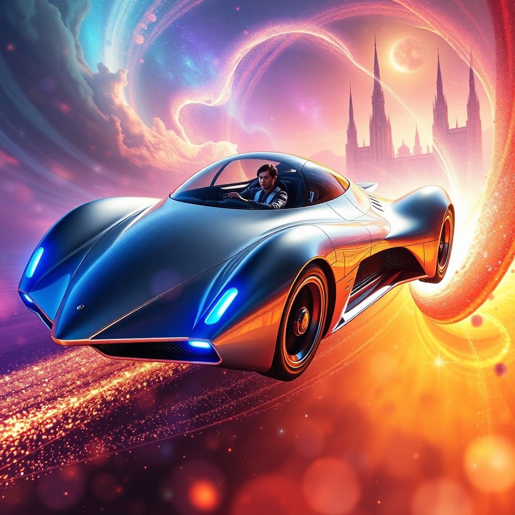 Futuristic Car Bursts Through Nebula in Dreamscape