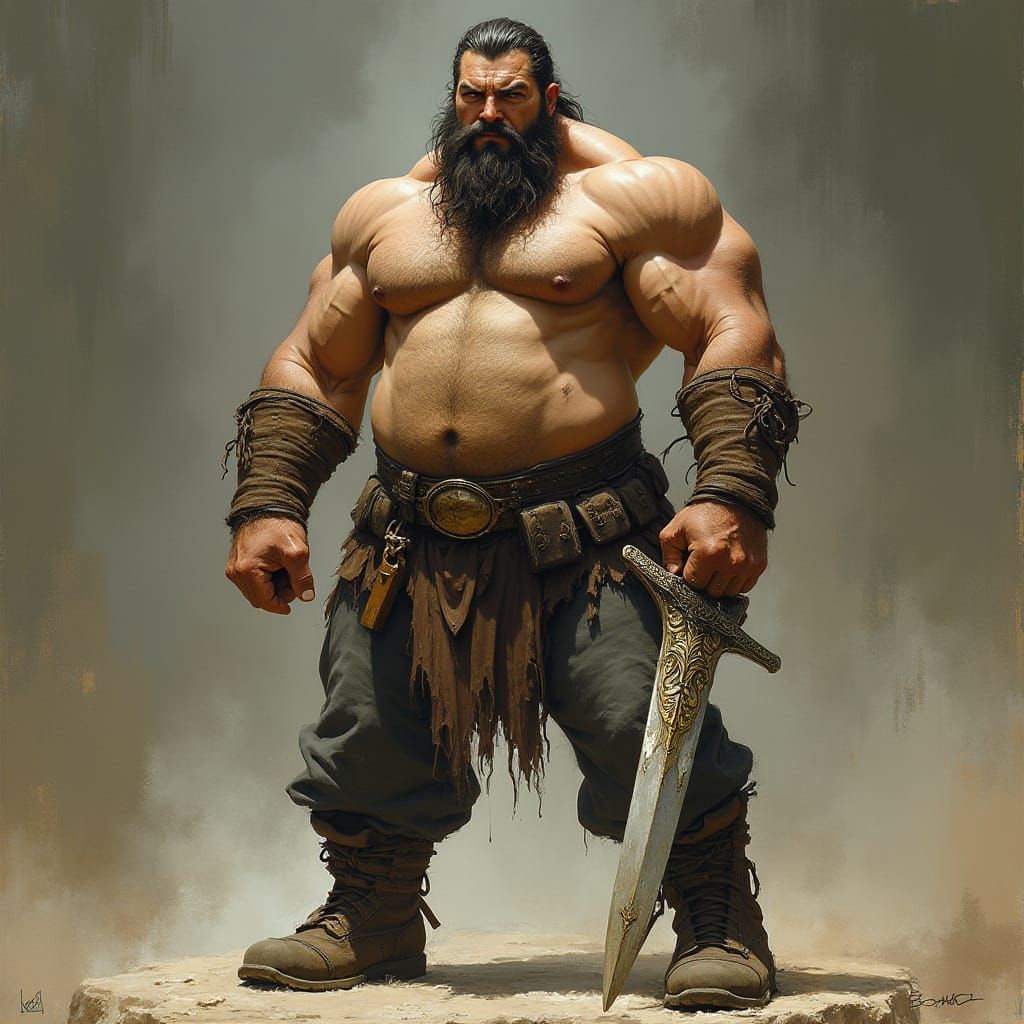 Muscular Warrior in Dramatic Lighting