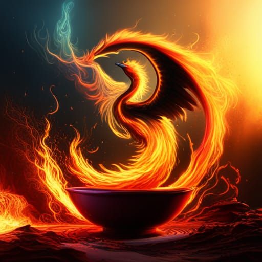 Phoenix Rising in Multicolored Flames: Fantasy Art