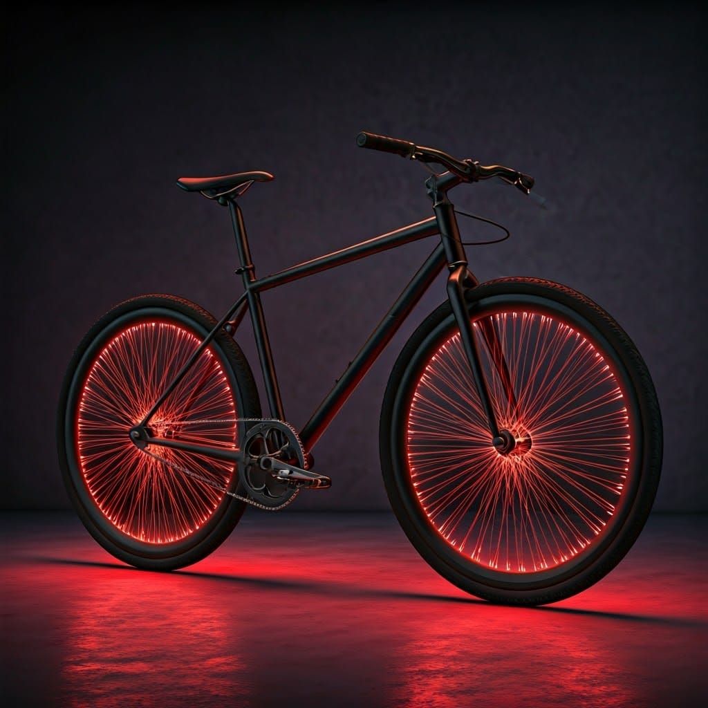 Futuristic Bicycle with Glowing Fiber Optic Tires