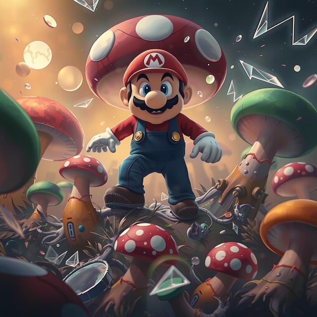 Mario in a Haunting, Glowing Mushroom Forest