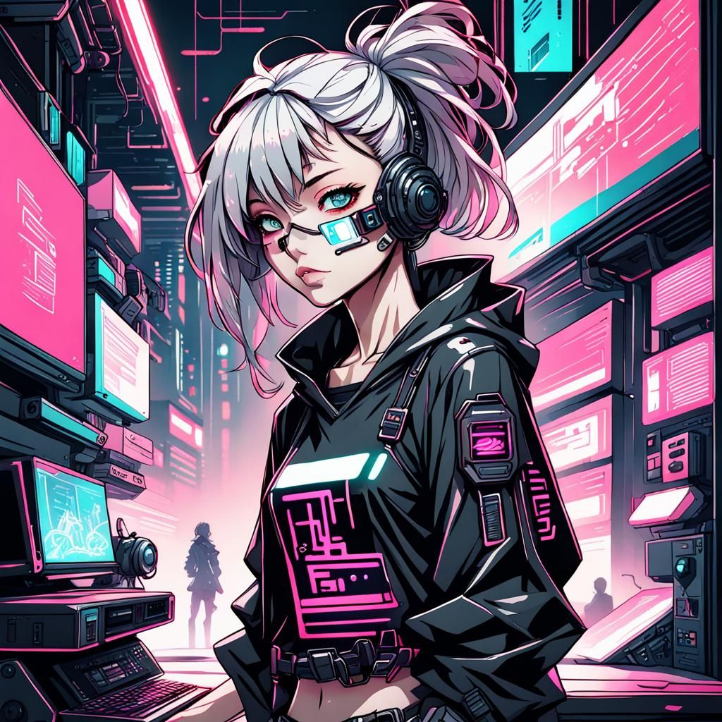 Anime Cyberpunk Girl in Neon Cityscape