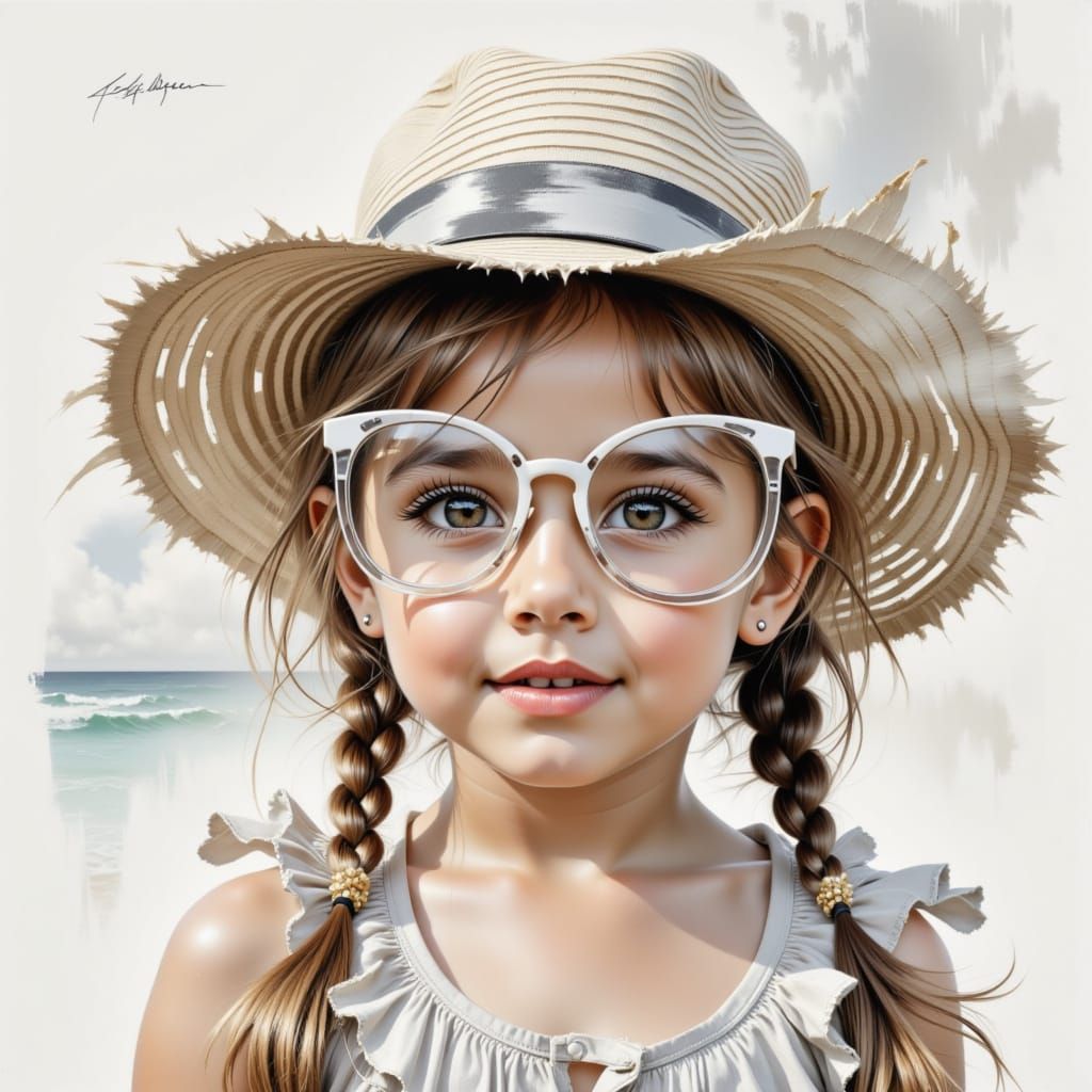 Retro Happy Baby Portrait in Pastel Technique