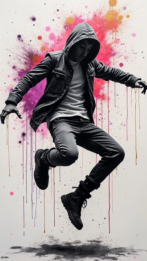 Dynamic Street Dancer in Abstract Expressionism Style