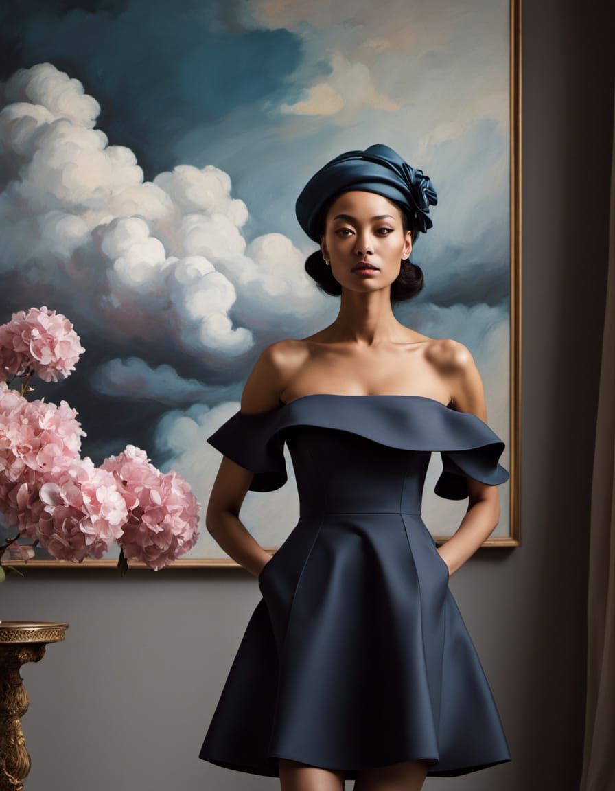 Floating Pink Hat: A Surreal Oil Painting