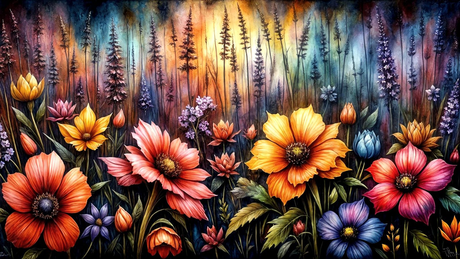 Abstract Floral Artwork with Dynamic Textures