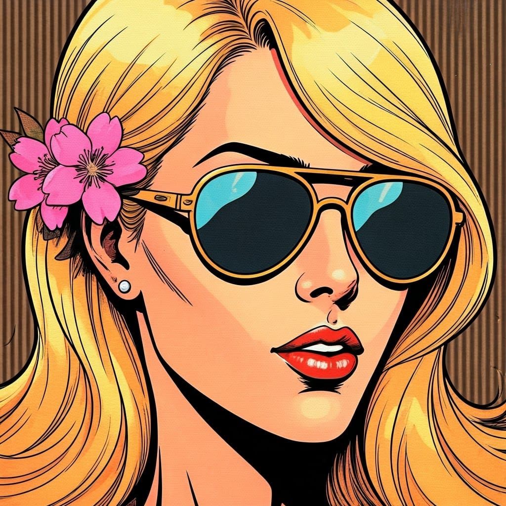 Blonde in 70s Glasses: A Comic Book Portrait