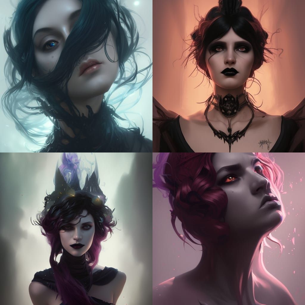 Magical Goth Witch Portrait in Art Nouveau Style