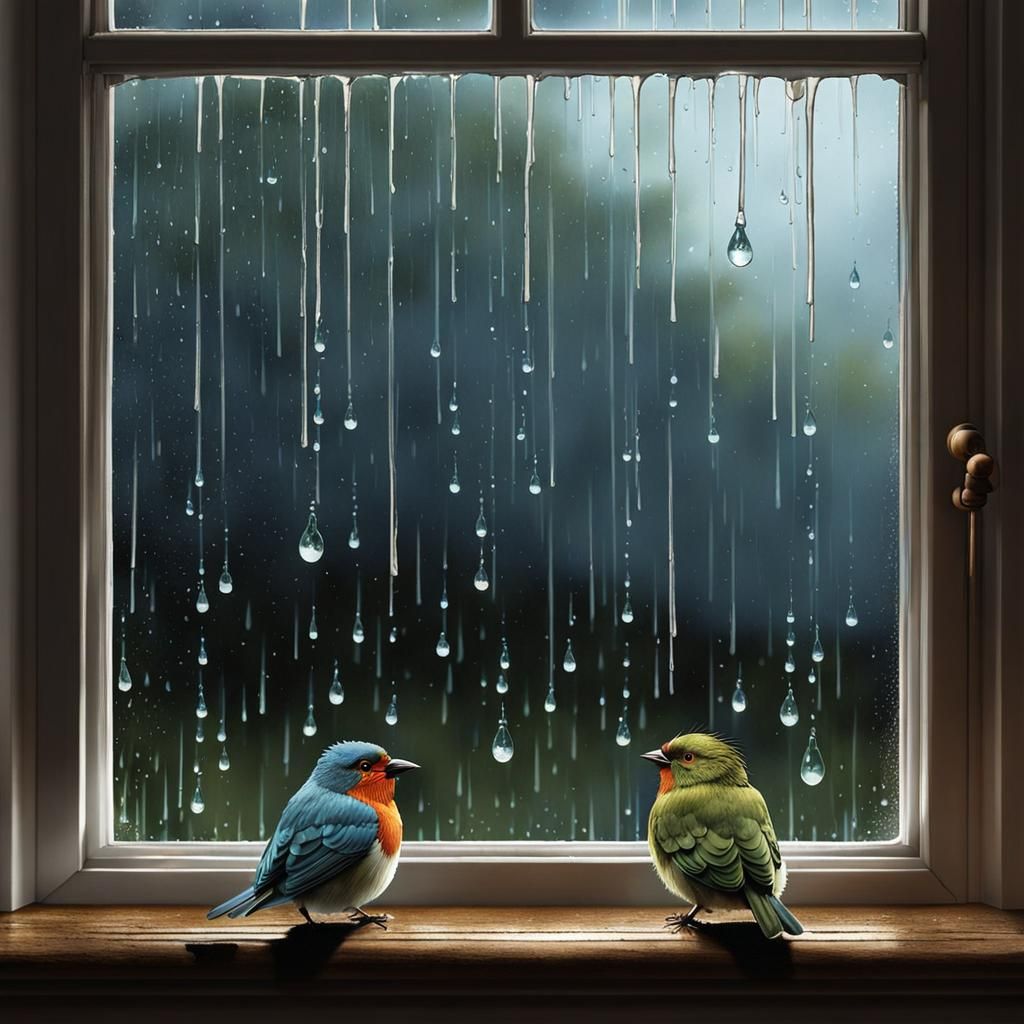 Birds at the Window: Charming Illustration