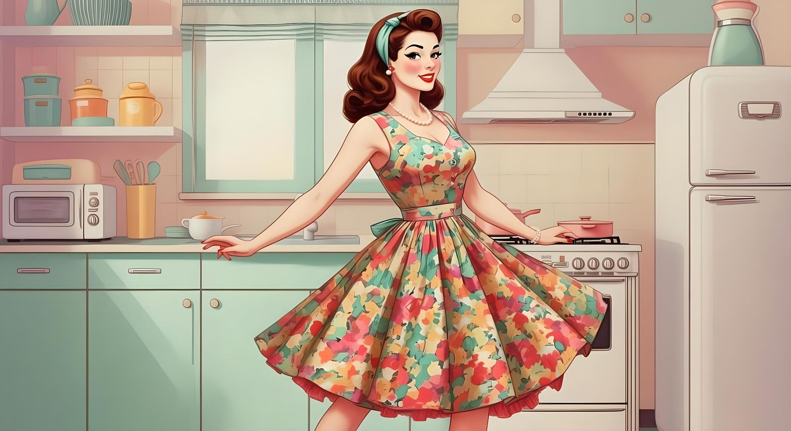 Classic 1950s Housewife in Kitchen