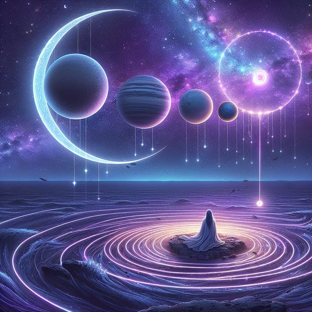 Cosmic Figures Contemplate Astronomical Wonders