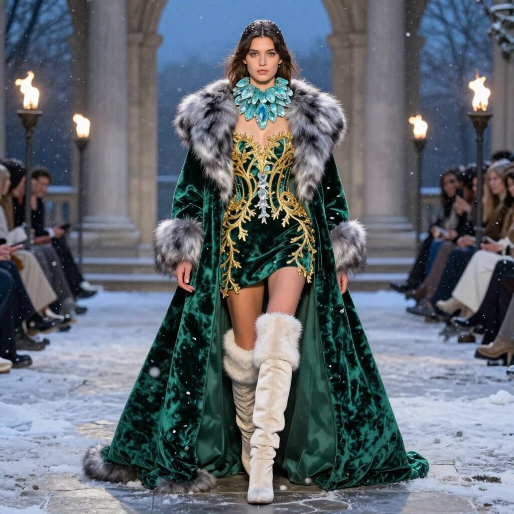 Emerald Velvet Sovereign in Snowy Courtyard