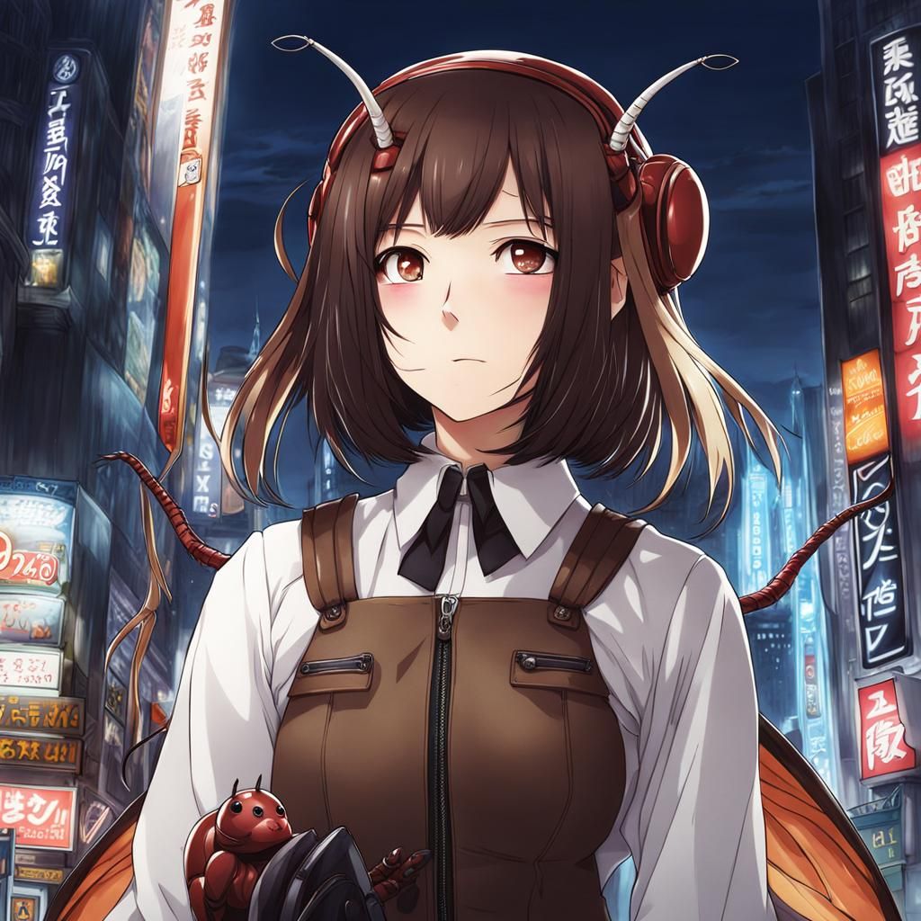 Anime Girl as Cockroach in Manga Style