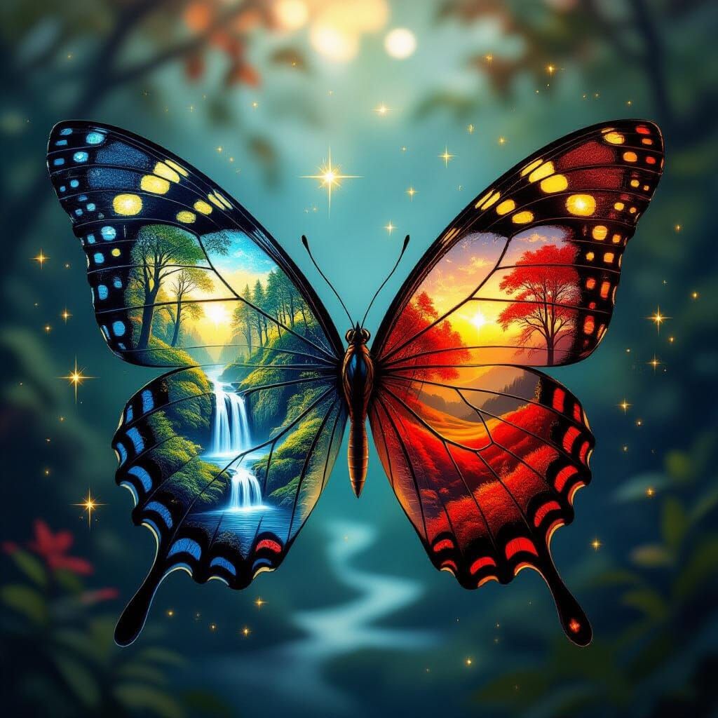 Kaleidoscope Butterfly with Miniature Worlds on Wings