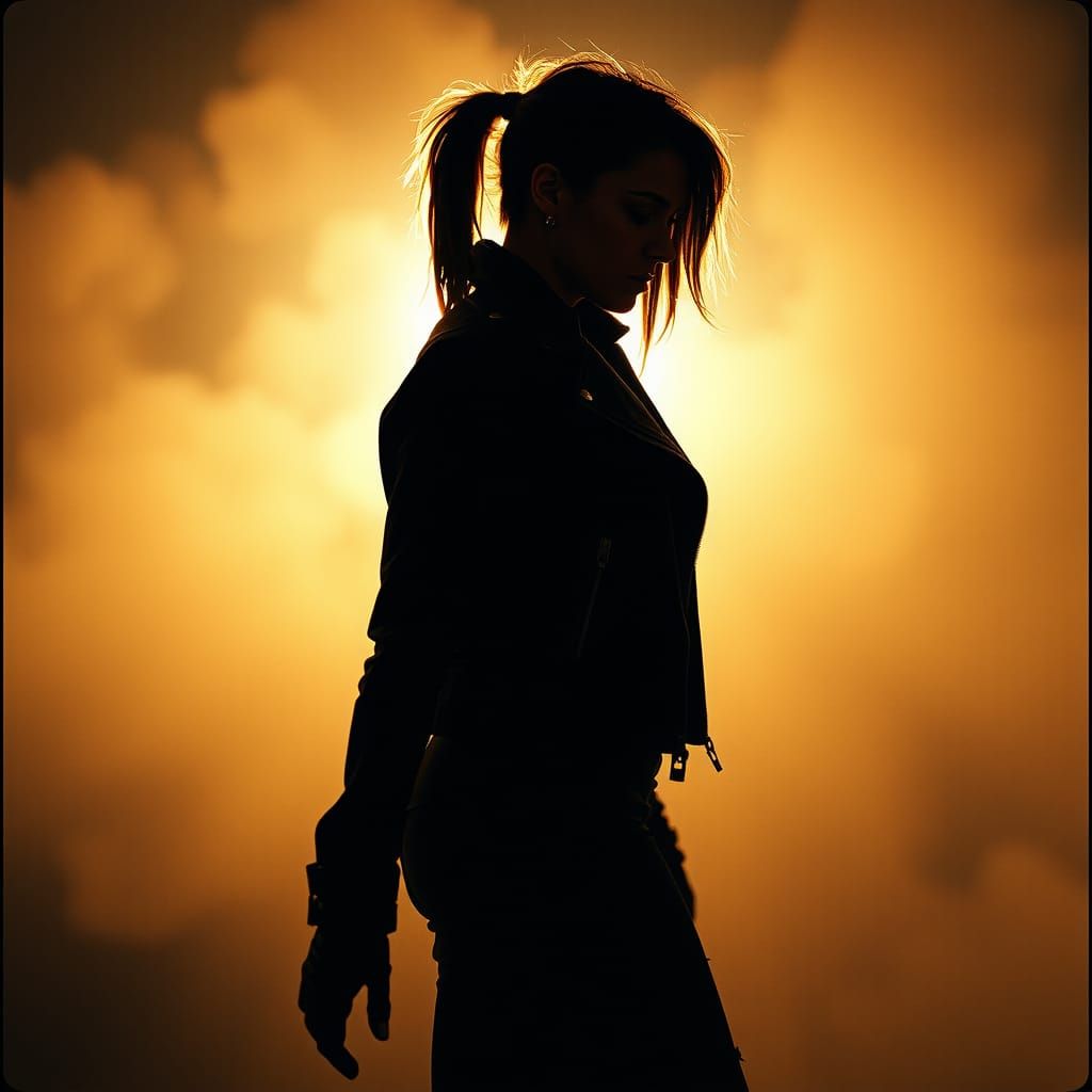 Punk Beauty in Dramatic Silhouette, Cinematic Film Still
